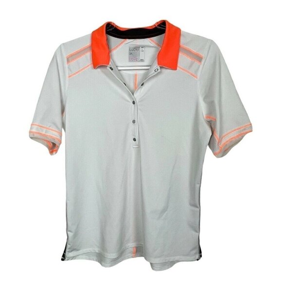 Lucky in Love Women's Size L Snap Polo Shirt - Picture 1 of 8